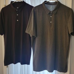 TWO H&M MEN'S POLO SHIRTS SIZE LARGE SLIM WINE AND OLIVE BARELY WORN
